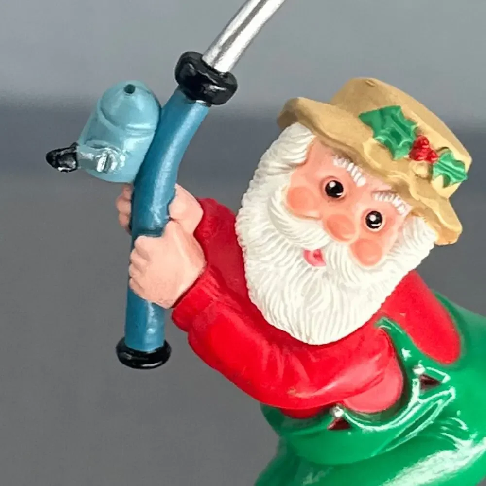 VTG 1991 Hallmark Quinn Surfing Dolphin & Fishing Santa Ornaments Lot 2 Kitschy